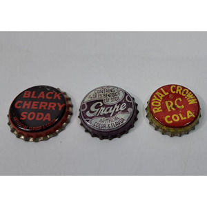 Lot Of 3 Vintage Soda Bottle Caps Cork Backed RC Cola Black Cherry Grape